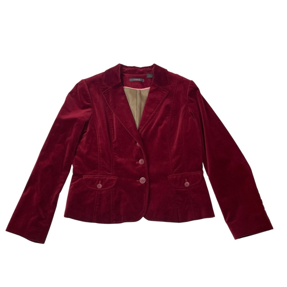 Liz Claiborne Burgundy Holiday Blazer Jacket Women's Size 14 100% Cotton Velvet